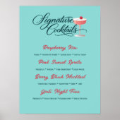 Poster Panneau de menu de cocktail framboise vibrant (Devant)