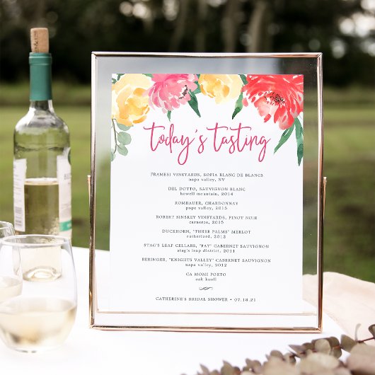 Poster Panneau de menu de dégustation de vin du jardin de