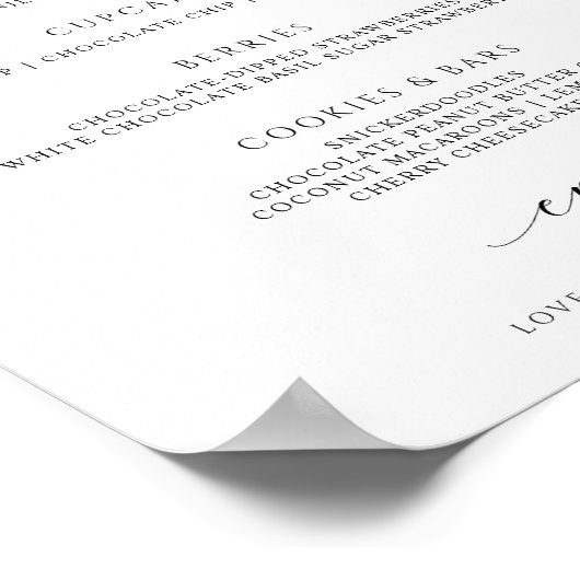 Poster Panneau de menu de desserts de mariage Écriture él (Coin)