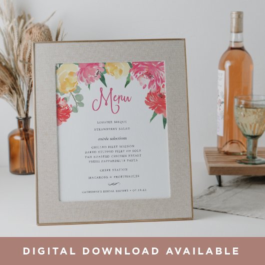 Poster Panneau de menu de jardin de Rosé