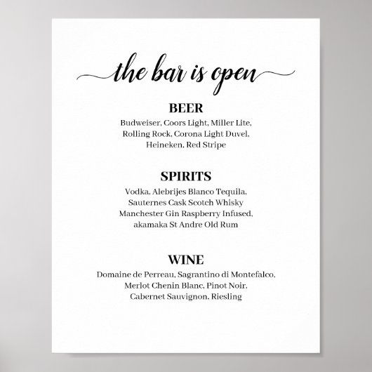 Poster Panneau de menu de la barre de Mariage de calligra (Devant)