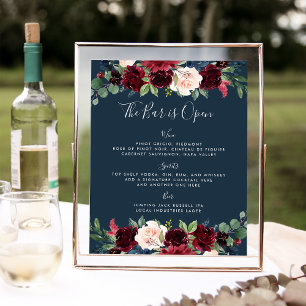 Poster Panneau de menu de la barre de Mariage en fleur ra