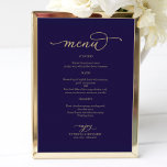 Poster Panneau de menu de mariage bleu marine écriture do<br><div class="desc">Panneau de menu de mariage bleu marine avec écriture dorée</div>