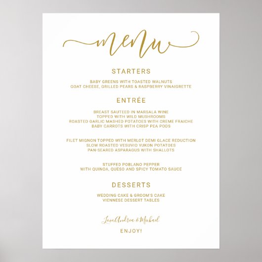 Poster Panneau de menu de mariage - Calligraphie sautilla (Devant)
