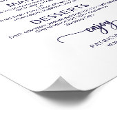 Poster Panneau de menu de mariage chic bleu marine callig (Coin)