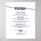 Poster Panneau de menu de mariage chic bleu marine callig (Devant)