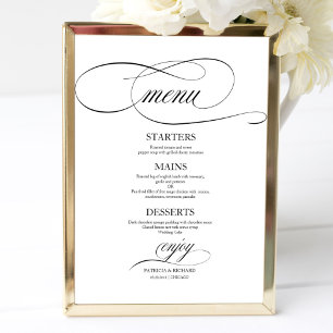 Poster Panneau de menu de mariage chic écriture noire