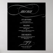 Poster Panneau de menu de mariage chic noir et blanc (Devant)