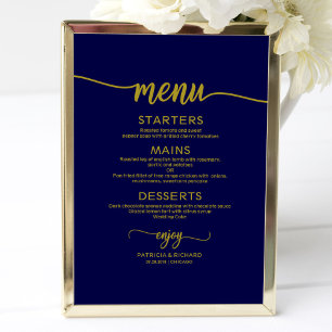 Poster Panneau de menu de mariage Chic or bleu marine Cal
