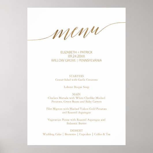 Poster Panneau de menu de mariage élégant en calligraphie (Devant)
