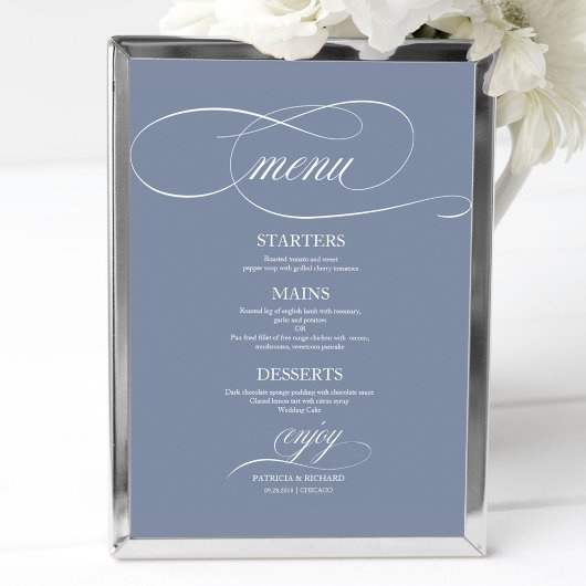 Poster Panneau de menu de mariage élégant et simple bleu 