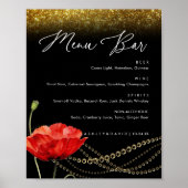 Poster Panneau de menu de mariage élégant Glitter Poppy (Devant)