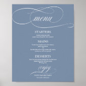 Poster Panneau de menu de mariage élégant simple bleu pou (Devant)