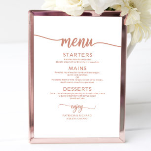 Poster Panneau de menu de mariage en or rose Calligraphie
