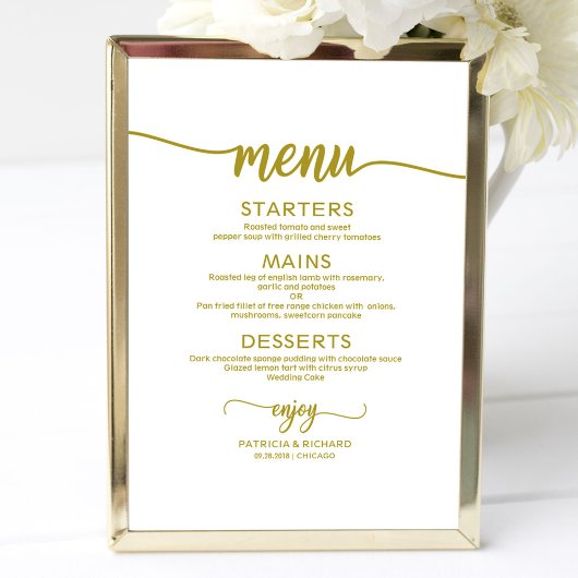 Poster Panneau de menu de mariage Rustique Chic Calligrap