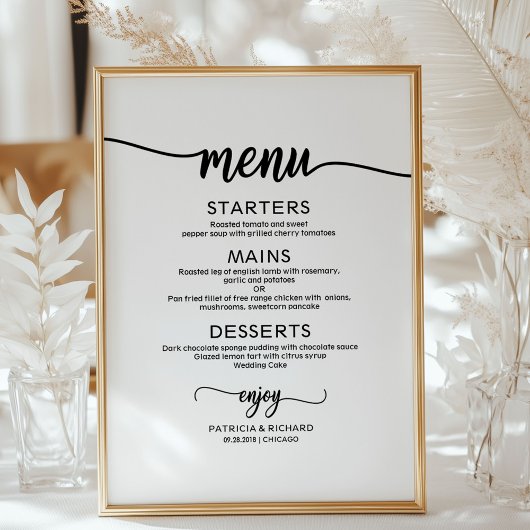 Poster Panneau de menu de mariage rustique chic calligrap