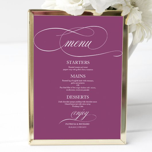 Poster Panneau de menu de mariage simple élégant rose cas