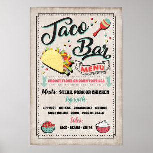 Poster Panneau de menu de soirée Taco Bar