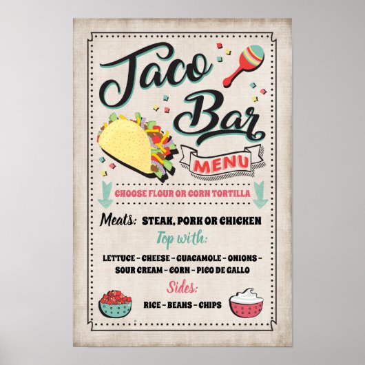 Poster Panneau de menu de soirée Taco Bar (Devant)