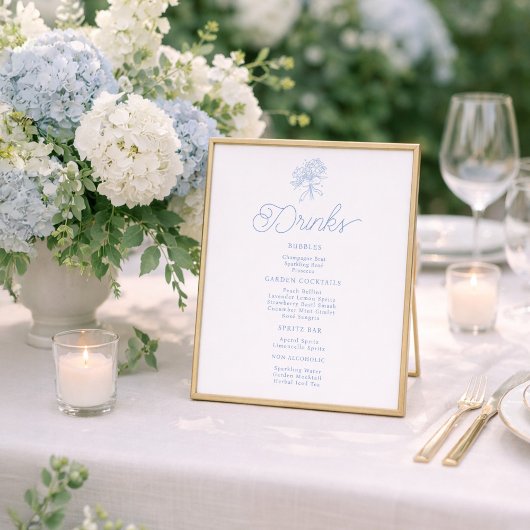 Poster Panneau de menu des boissons Hydrangea Bleu França
