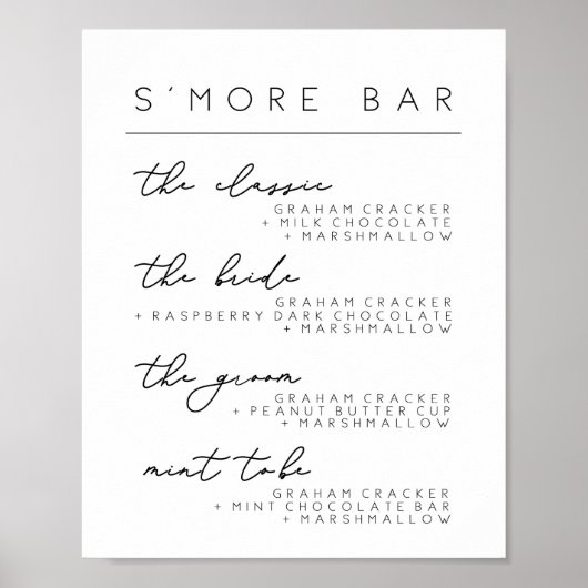 Poster Panneau de menu du bar de s'mores de mariage, Affi (Devant)