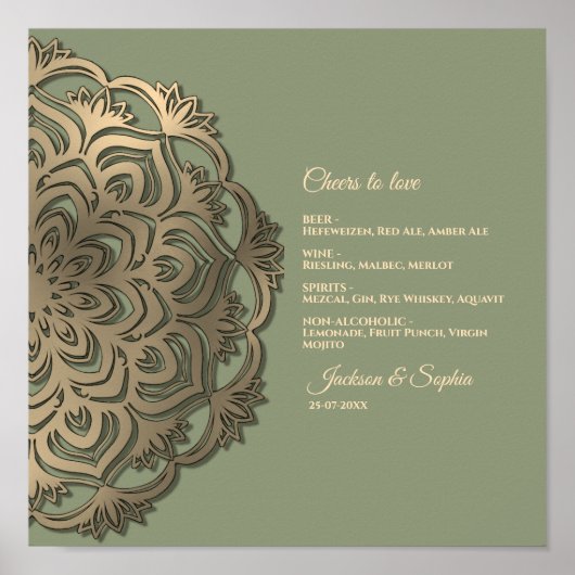 Poster Panneau de menu élégant de luxe vert sauge et or (Devant)
