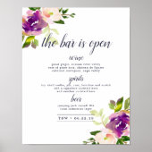 Poster Panneau de menu Mariage de la barre en fleur vive (Devant)