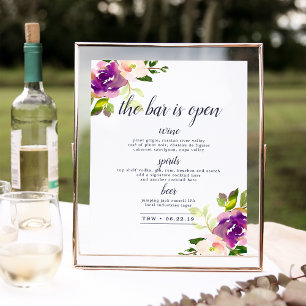Poster Panneau de menu Mariage de la barre en fleur vive