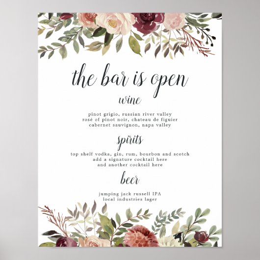 Poster Panneau de menu Mariage Rustique Bloom (Devant)