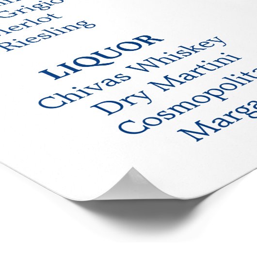 Poster Panneau de menu Mariage Signal bleu marine Calligr (Coin)