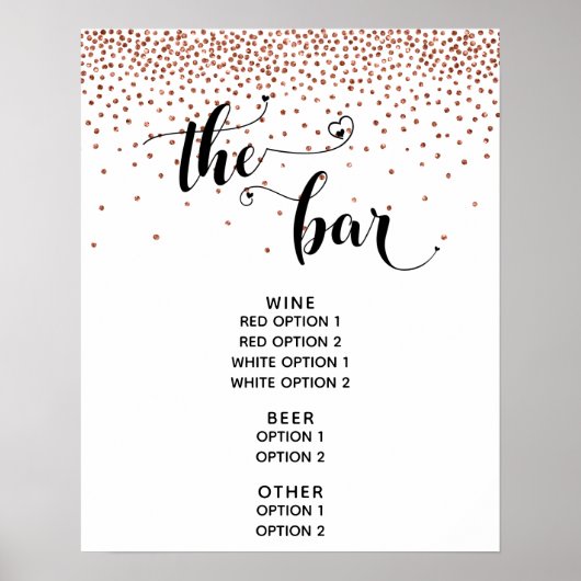 Poster Panneau de menu «The Bar» avec écriture cœur et co (Devant)