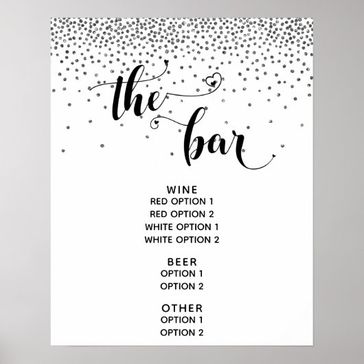 Poster Panneau de menu «The Bar» avec écriture cœur et co (Devant)