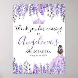 Poster Panneau de Merci Floral pourpre Quinceanera