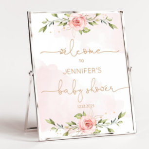 Poster Panneau de mousse de baby shower d'or floral