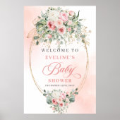 Poster Panneau de Naissance Fleurs Roses Blush Minimalist (Devant)