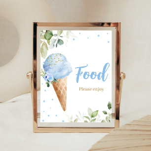 Poster Panneau de nourriture pour Baby Shower Glace Bleue