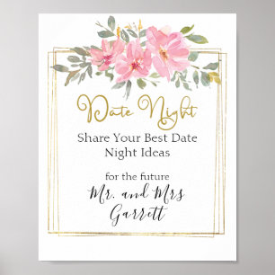 Poster Panneau de nuit de rendez-vous floral rose pâle aq