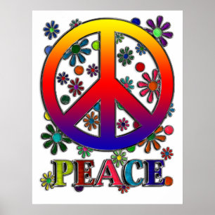 Poster Panneau de Paix Rétro & Fleurs