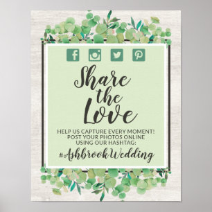 Poster Panneau de Photo avec Hashtag pour Mariage Rustiqu