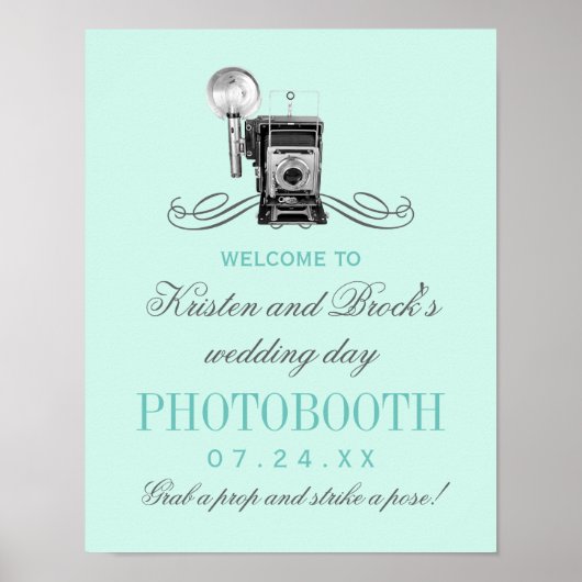 Poster Panneau de Photobooth de Mariage Aqua Appareil Pho (Devant)