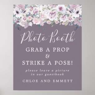 Poster Panneau de Photomaton de Mariage à Fleurs Violette