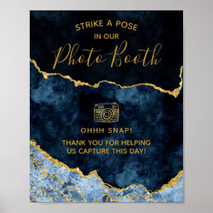 Poster Panneau de Photomaton de Mariage en Bleu Nuit et O