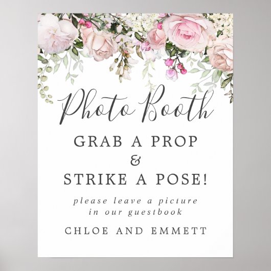 Poster Panneau de Photomaton de Mariage Fleur Rose Rustiq (Devant)