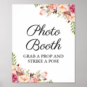 Poster Panneau de Photomaton de Mariage Floral Rose Rusti