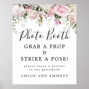 Poster Panneau de Photomaton de Mariage Floral Rose Rusti