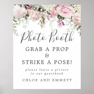 Poster Panneau de Photomaton de Mariage Floral Rose Rusti