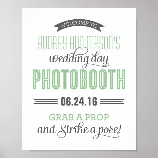 Poster Panneau de Photomaton de Mariage Vert Menthe (Devant)