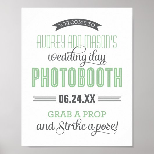 Poster Panneau de Photomaton de Mariage Vert Menthe (Devant)