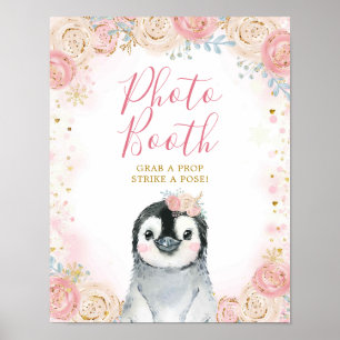 Poster Panneau de photomaton Flocon de neige Manchot Fill