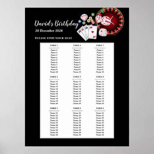 Poster Panneau de placement pour soirée CASINO, siège pou (Devant)